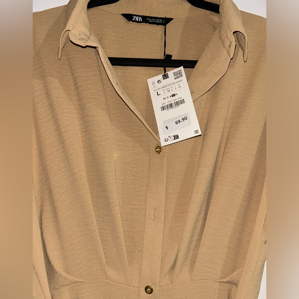 Front Button Beige Dress - Picture 5 of 5